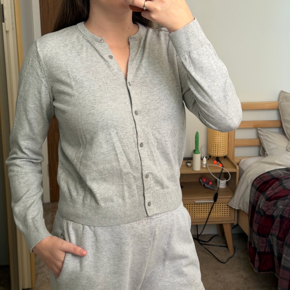Uniqlo Gray Button-Up Cardigan
